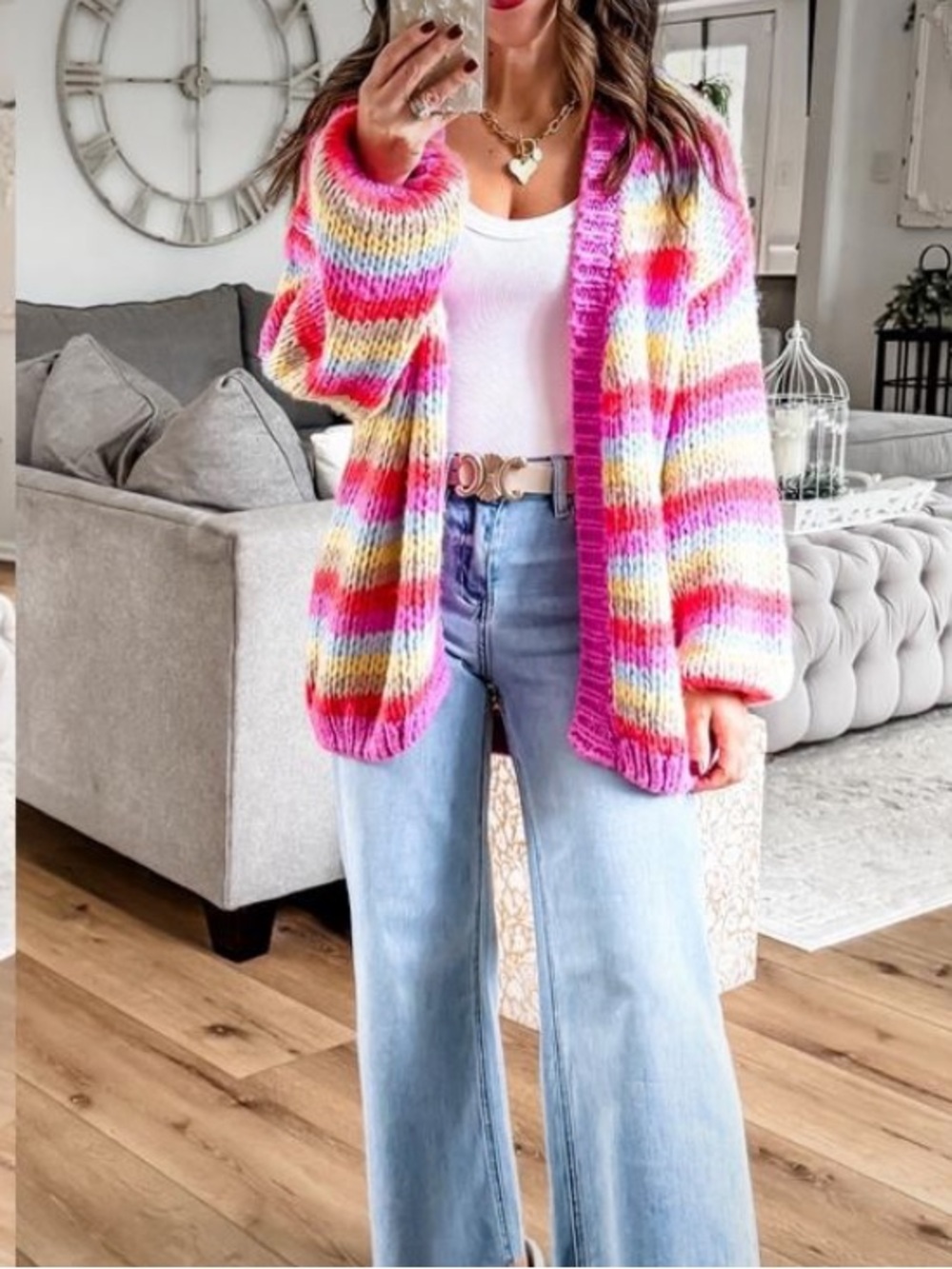 Wishlist Pink Multi-Stripe Open-Front Knit Cardigan🌻